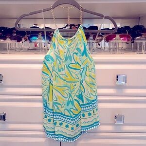 NWOT - multi color halter top with gold chain